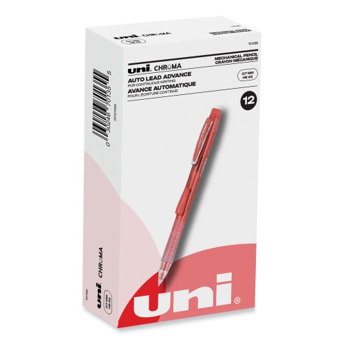 Uni-Ball Chroma Mechanical Pencil, 0.7 mm, HB (#2), Black Lead, Red Barrel, Dozen