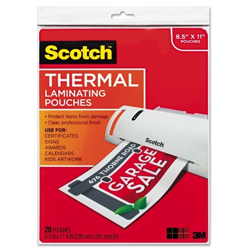 Scotch Laminating Pouches, 3 Mil, 9" X 11.5", Gloss Clear, 20/Pack