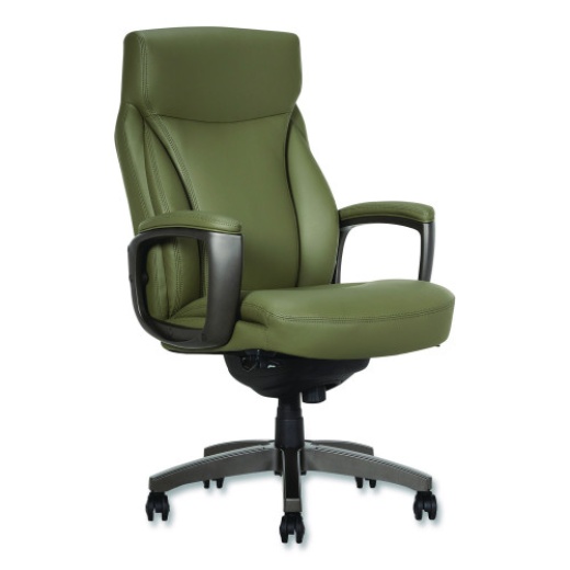 La-Z-Boy Arcadian Bonded Leather Executive Chair, Supports Up To 275 Lb, 19" X 22" Seat Height, Olive Back/Seat, Gray/Black Base