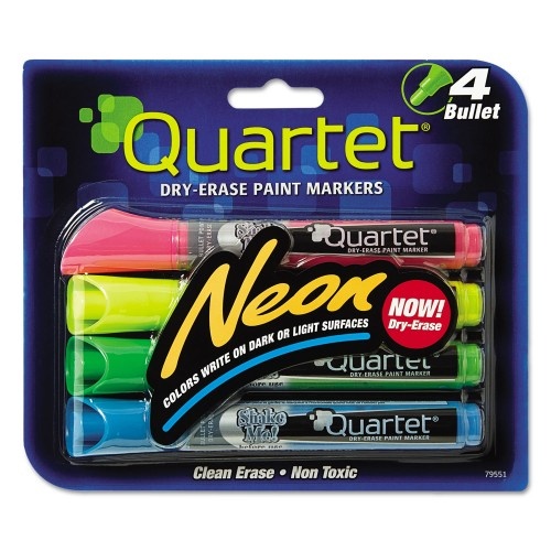 Quartet Neon Dry Erase Marker Set, Broad Bullet Tip, Assorted Colors, 4/Set