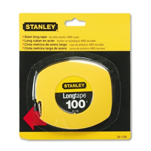Stanley Long Tape Measure, 1/8" Graduations, 100 Ft, Yellow