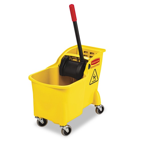 Rubbermaid Commercial Tandem 31-Quart Bucket/Wringer Combo, Reverse, Yellow