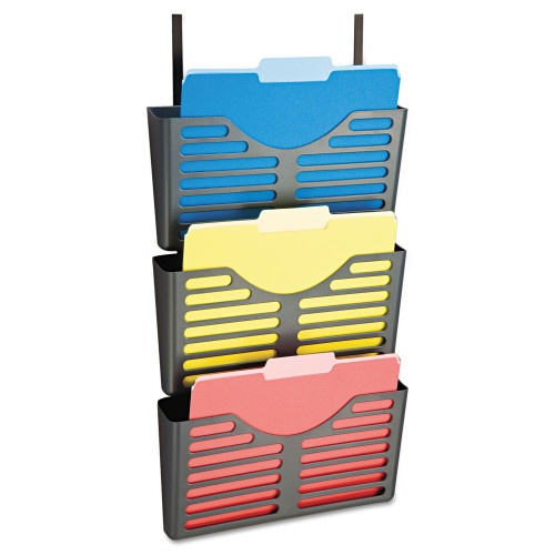 Officemate VerticalMate Cubicle Wall File Pocket, 3 Sections, Letter Size, 13.5" x 6" x 28", Charcoal, 3/Pack