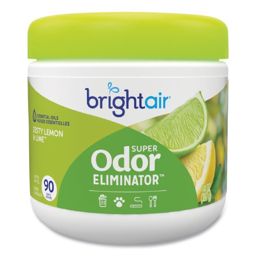 Bright Air Super Odor Eliminator, Zesty Lemon And Lime, 14 Oz Jar, 6/Carton