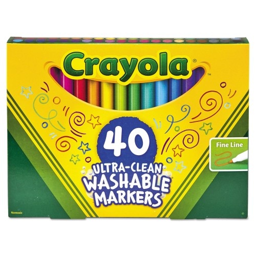 Crayola Ultra-Clean Washable Markers, Fine Bullet Tip, Assorted Colors, 40/Set