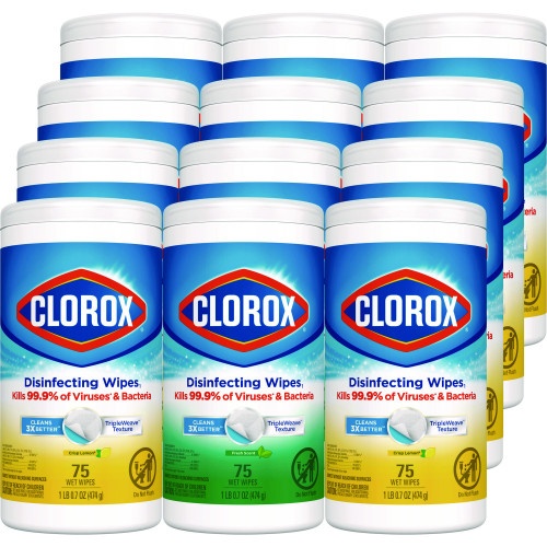 Clorox Disinfecting Wipes, 1-Ply, 7 x 8, Fresh Scent/Citrus Blend, White, 75/Canister