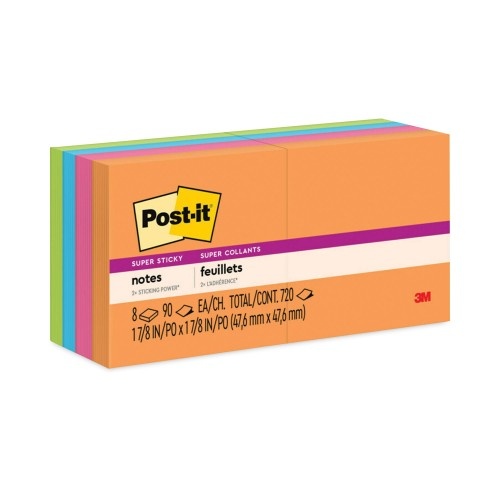 Post-it Pads in Energy Boost Collection Colors, 2" x 2", 90 Sheets/Pad, 8 Pads/Pack
