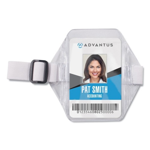 Advantus Arm Badge Holders, Vertical, Textured Clear 5' x 5' Holder, 2.5' x 4' Insert, 12/Pack