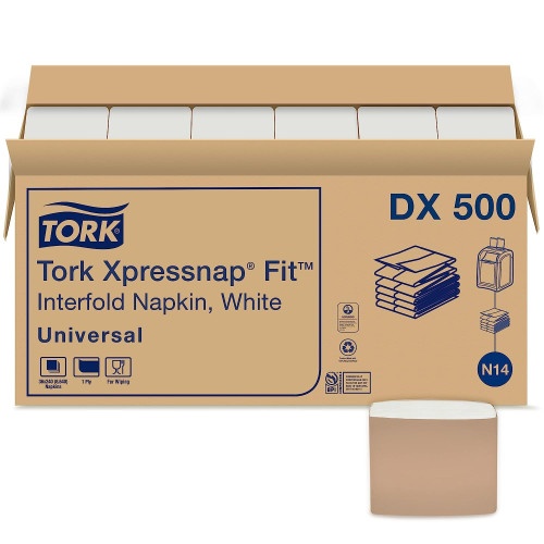 Tork Xpressnap Fit Interfold Dispenser Napkins, 1-Ply, White, 240/Pack, 36 Packs/Carton