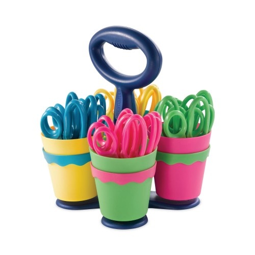 Westcott Scissor Caddy with 24 Kids' Scissors, 5" Long, 2" Cut Length, Multicolor