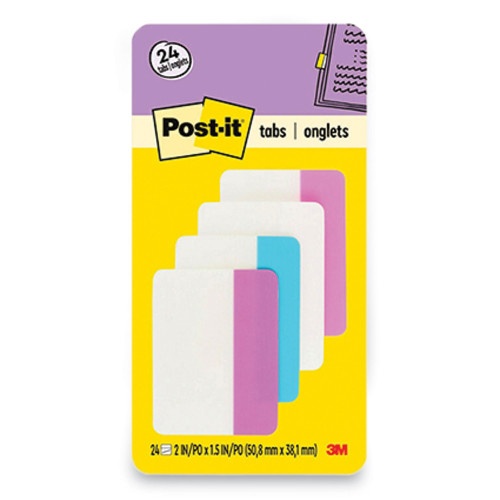 Post-it Solid Color Tabs, 1/5-Cut, Assorted Pastel Colors, 2 Wide, 24/Pack