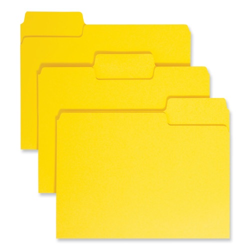 Smead Supertab Colored File Folders, 1/3-Cut Tabs: Assorted, Letter Size, 0.75" Expansion, 11-pt Stock, Yellow, 100/Box