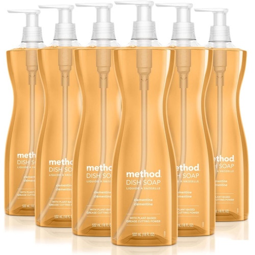 Method Dish Soap, Clementine, 18 Oz Pump Bottle, 6/Carton