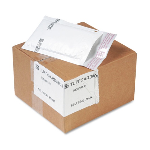 Sealed Air Jiffy Tuffgard Self-Seal Cushioned Mailer - #000, 4 x 8, White, 25/Ct