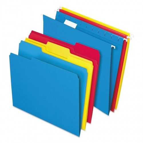 Pendaflex Combo Filing Kit, Letter Size, 1/5-Cut Exterior Hanging File Folders, 1/3-Cut File Folders, Assorted Colors
