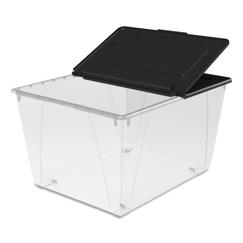 Storex Storage Tote, 16 Gal, 22.7 x 18.25 x 12.86, Clear/Black
