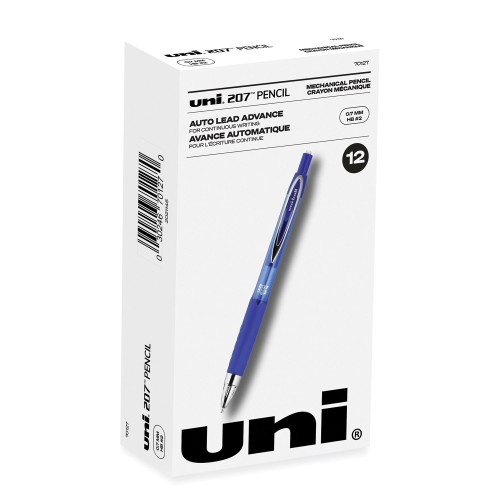 Uni-Ball 207 Mechanical Pencil, 0.7 mm, HB (#2), Black Lead, Blue Barrel, Dozen
