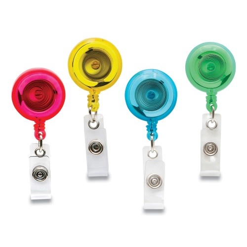 Sicurix Id Slide-Style Belt Clip Card Reels, 30" Extension, Round, Assorted Colors, 4/Pack