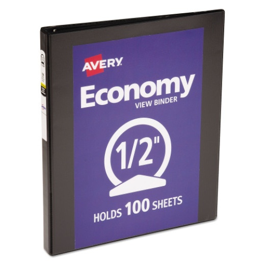 Avery Economy View Binder with Round Rings, 3 Rings, 0.5" Capacity, 11 x 8.5, Black