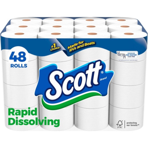 Scott Rapid-Dissolving Toilet Paper, Bath Tissue, Septic Safe, 1-Ply, White