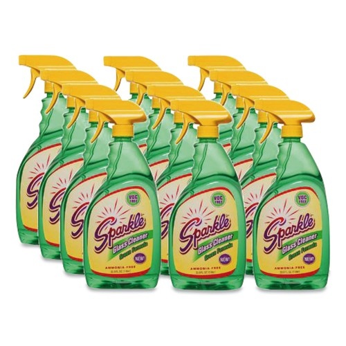 Sparkle Green Formula Glass Cleaner, 33.8 Oz Bottle, 12/Carton