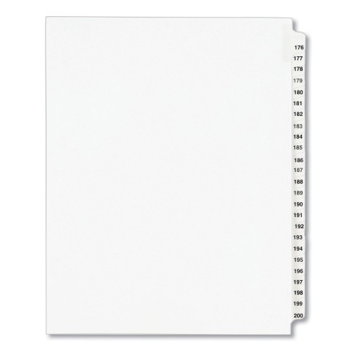 Preprinted Legal Exhibit Side Tab Index Dividers, Avery Style, 25-Tab, 176 to 200, 11 x 8.5, White, 1 Set