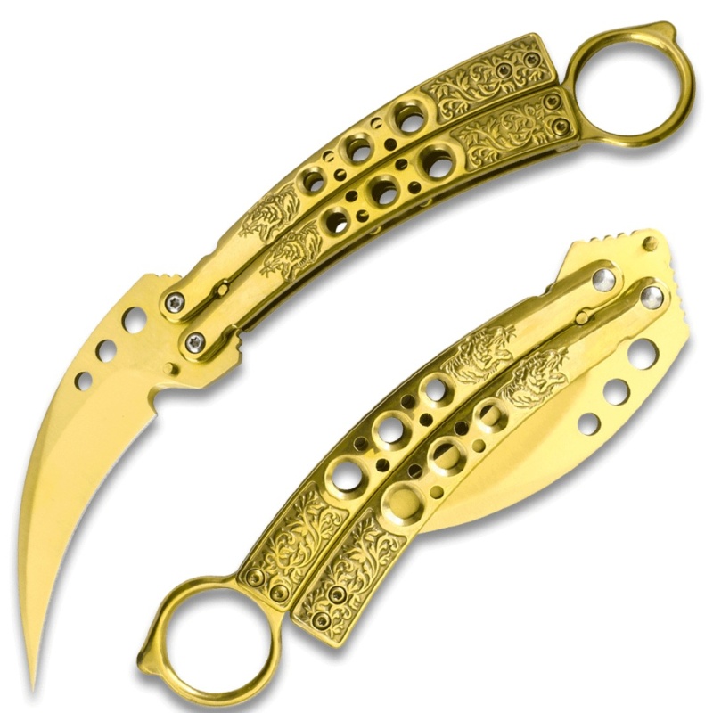 Gold Karambit Tactical Butterfly Knife Sharp Limited Edition