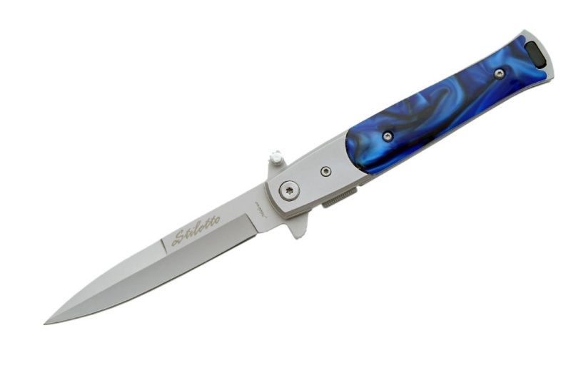 5" Blue Stilletto Type Folding Knife