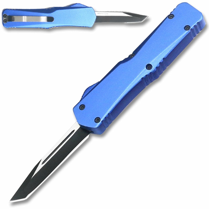 California Legal Otf Dual Action Knife (Blue) Tanto Blade