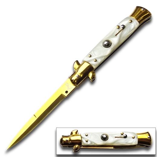 Akc Edition Blade Automatic Stiletto Knife White Pearl Handle New