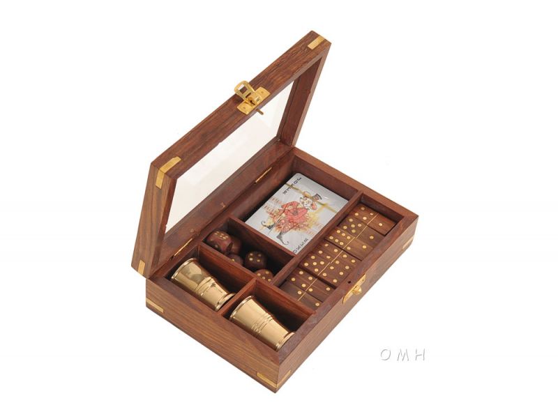 Wooden Game Set With Brass Goblet