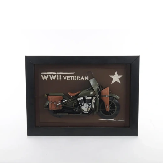 Vintage WWII Motorcycle 3D Painting | Collectible Metal Scale Model Motorcycle 3D Art
