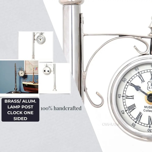 Brass/Aluminum Lamp Post Clock One Sided