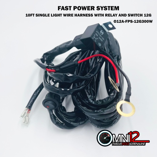 Omni12 O12 Fast Power System 10Ft Single Light Wire Harness With Relay And Switch
