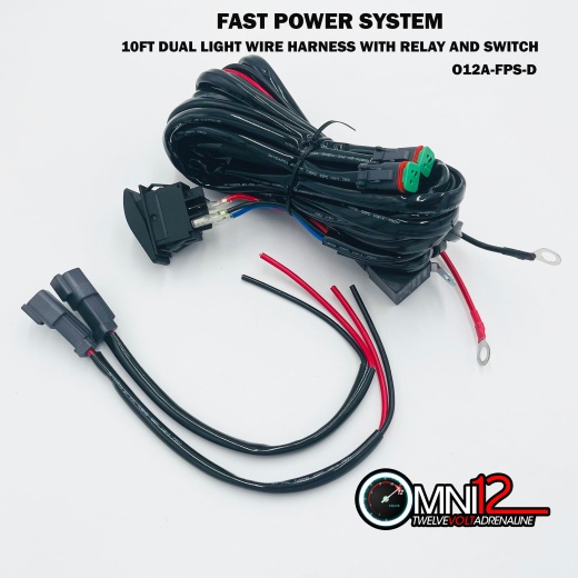 Omni12 O12 Fast Power System 10FT Dual Light Wire Harness with Relay and Switch