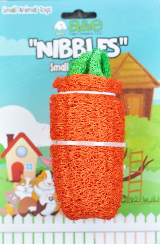 A&E Cages Nibbles Small Animal Loofah Chew Toy Large Carrot
