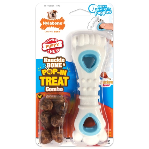 Nylabone Puppy Power Chew Knuckle Bone & Pop-In Puppy Treat Toy Combo Chicken 1Ea/Medium/Wolf - Up To 35 Lb
