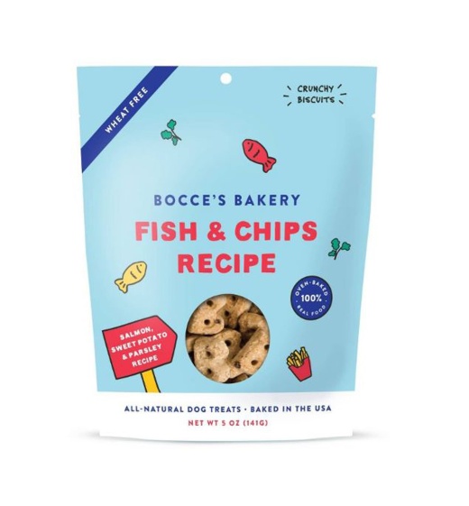 Bocces Bakery Dog Fish Chips 5Oz - Crunchy Treat for Dogs