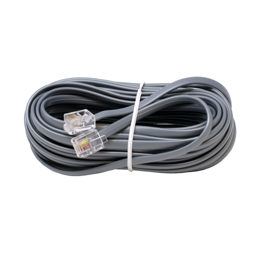 25' 4 Conductor (6P4c) Silver Telephone Line Cord - RJ14 Line Cord for Analog Phones