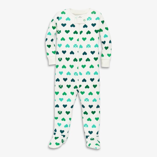 Clearance Baby Organic Zip Footie in Lucky Clovers - Soft, Stretchy, and Stylish