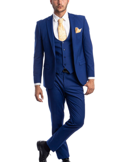 Indigo Blue Slim Fit Men's Suit With Vest Set