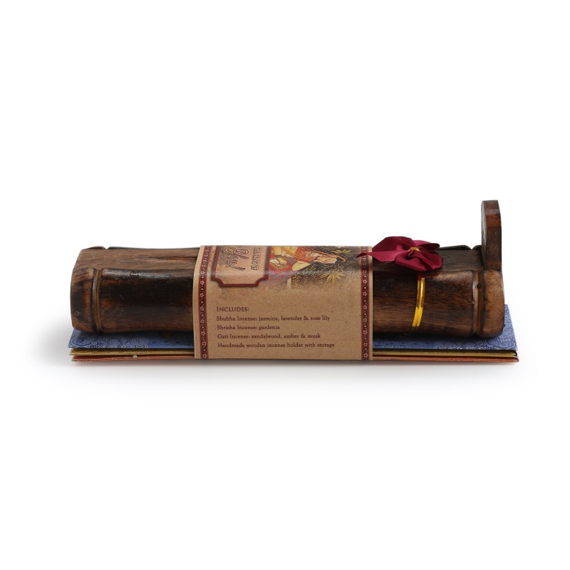 Incense Gift Set - Bamboo Burner + 3 Meditation Incense Stick & Greeting - Thinking Of You
