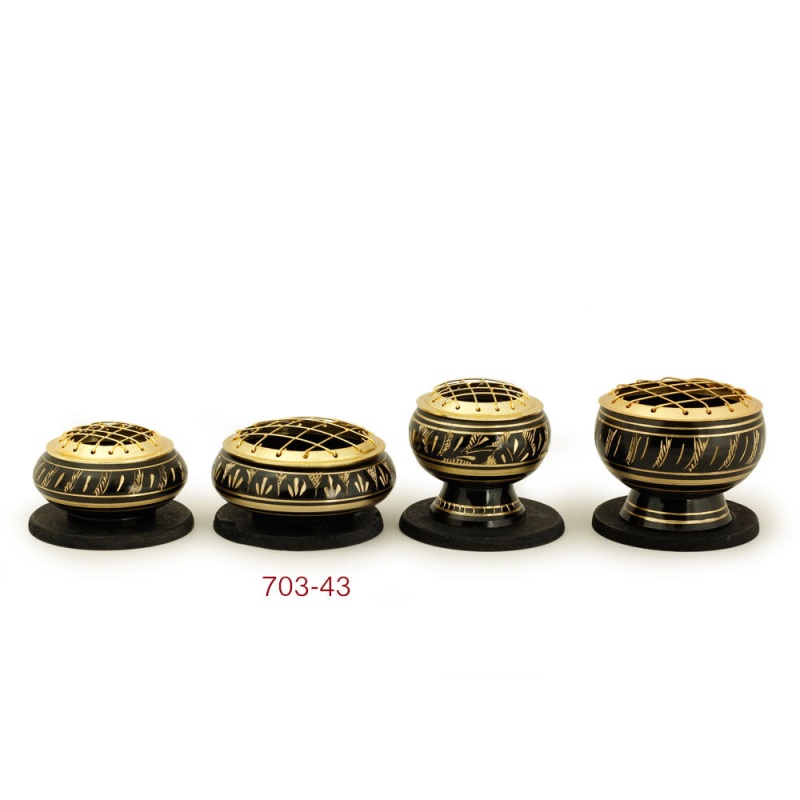 Burner - Black Brass Burner, Low Base, Fern Engraving, Net Top 1.25"Hx2.75"d