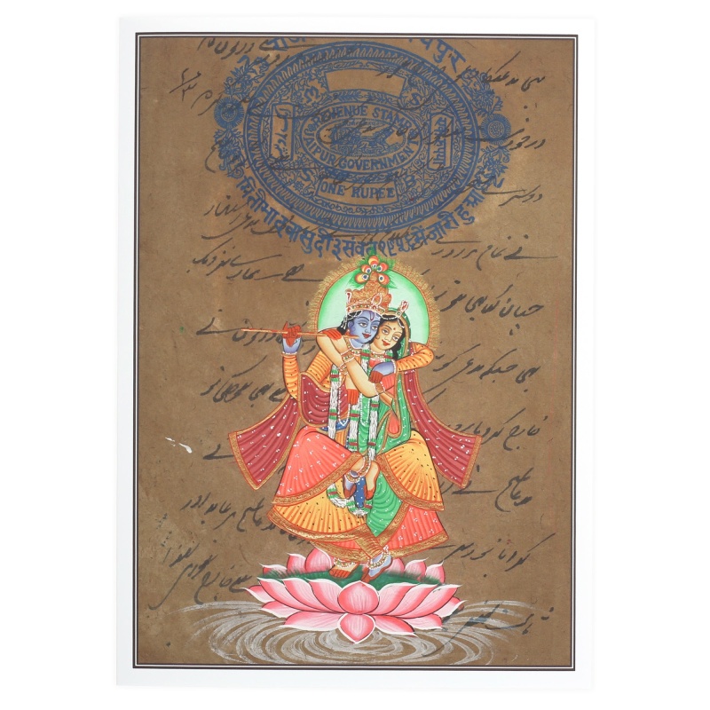 Greeting Card - Rajasthani Miniature Painting - Radha Krishna On Lotus - 5"X7"