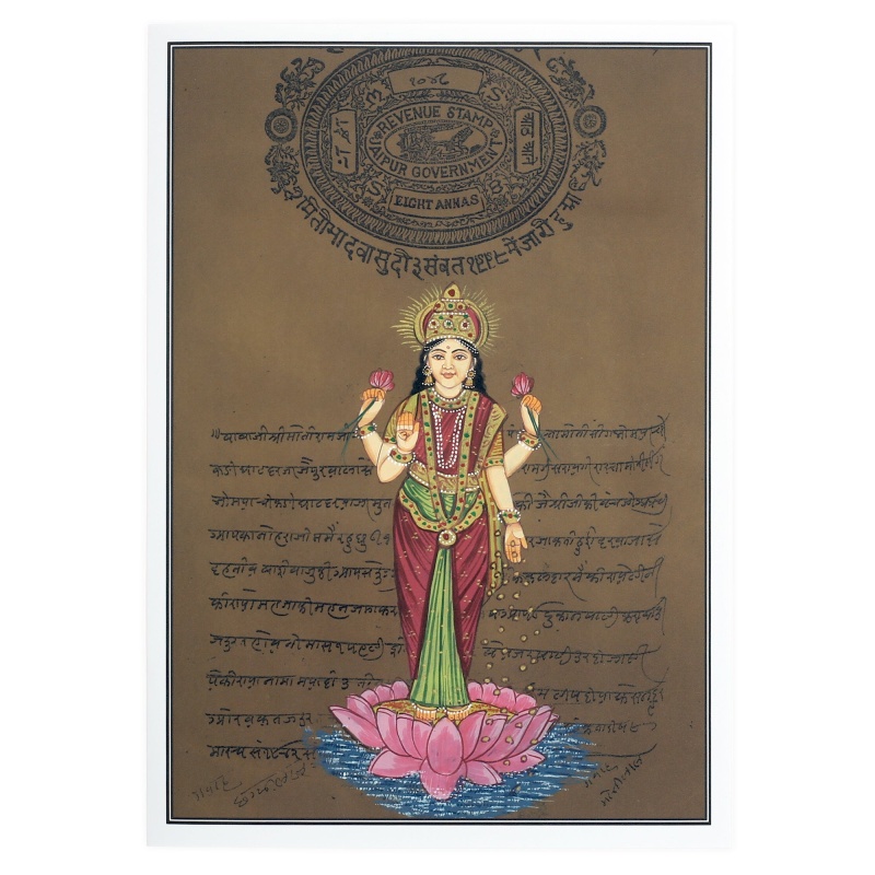 Greeting Card - Rajasthani Miniature Painting - Lakshmi Standing On Lotus - 5"X7"