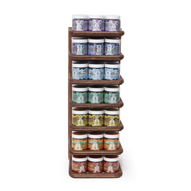 Wholesale Opening Bundle - Herbal Resin Incense - Display Rack With 7-Chakra Line 2.4 Oz (68G) Jars - 42 Packs