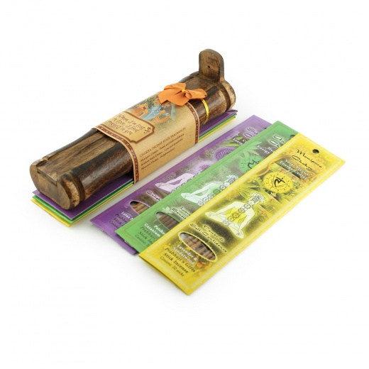 Incense Gift Set - Bamboo Burner + 3 Chakra Incense Sticks Packs & Love Greeting - Lost In Love