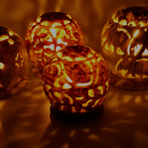 Soapstone Carved Tea-Light Ball - Large Leaves 3 Inches Burner For Cones And Candle Holder
