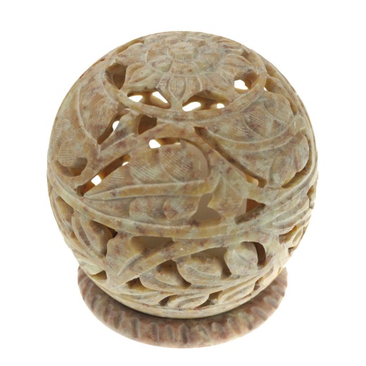 Soapstone Carved Tea-Light Ball - Large Leaves 3 Inches Burner For Cones And Candle Holder