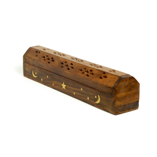 Wooden Incense Burner with Storage - Moon and Star Design